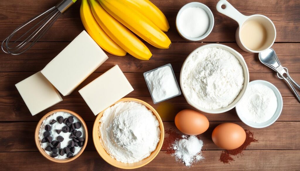 Ingredients for Chocolate Banana Cream Cheese Pound Cake