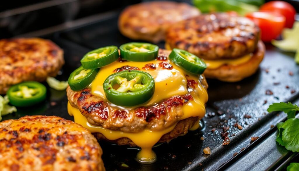 Spicy Jalapeño Popper Stuffed Burger on Blackstone Griddle